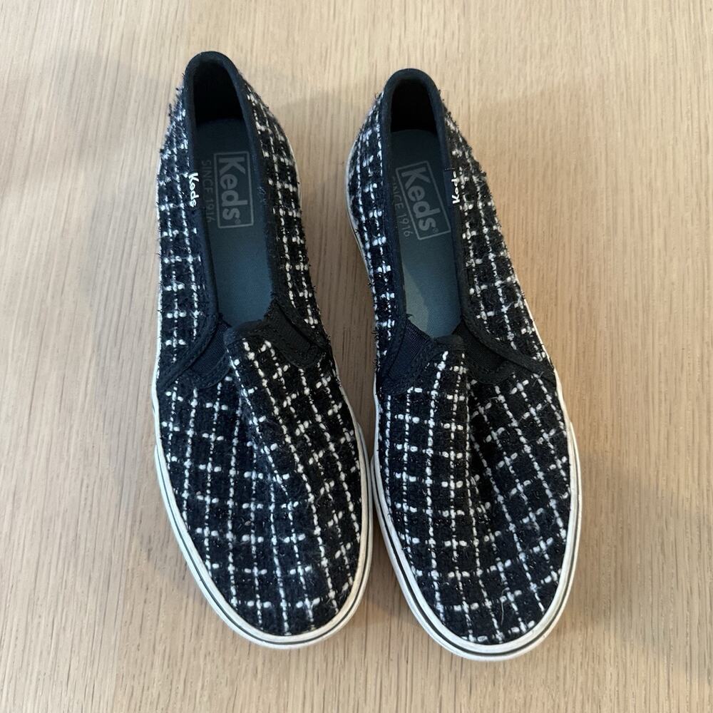 Keds Double Decker Tweed Slip-On Fashion Sneaker Metallic Black Women US 7